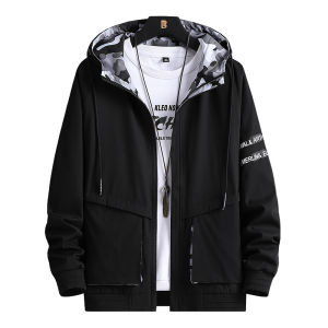 FUGUINIAO Oversized Mens Hooded Jacket Plus Fat Lightweight Black Jacket