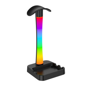 RGB Gaming Headset Stand with Desk Lamp and Dual Charger Ports Type C USB Desktop Organizer Phone Holder Earphone Base for Gamers PC Accessories Table Lamps