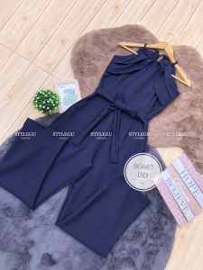 SG687  จั๊มสูทขายาว สายเดี่ยว อกแต่งผ้าเฉียงจีบ มีโบว์ผูกหน้า มีกระเป๋า2ข้าง งานซิปหลัง ทรงเข้ารูปสวย เนื้อผ้าบาบี้เนื้อหนาอย่างดีทรงขายาว