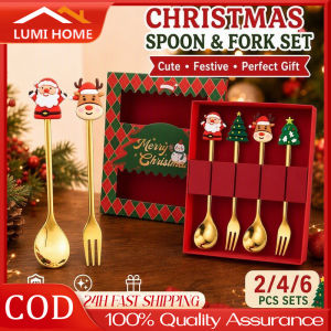 Christmas Cartoon Spoon Fork Set Stainless Steel Cutlery Cute Santa Reindeer Tableware Gift