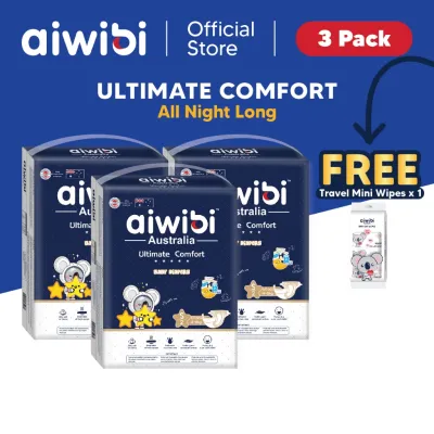 Ready stock🇲🇾Aiwibi Baby Ultimate Comfort Diapers Tape & Pants (3Pack) FREE Aiwibi Baby Travel Mini Water Wipes (64s x 1Pack)