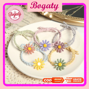 IKAT RAMBUT MOTIF BUNGA DAISY KARET ELASTIS UNTUK KUNCIRAN RAMBUT WANITA/BAHAN KARET