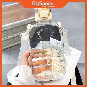 BIGSPOON 750ml Minimalist Creative Square Flat Water Bottle | Plastic Slim Bottle | Thin Drinking Bottle | Botol Air Viral