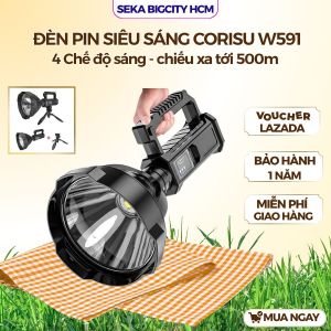 Đèn pin siêu sáng CORISU W591 chiếu xa 500m 4 chế độ sáng tặng chân đế chống nước pin cực trâu bảo hành 12 tháng