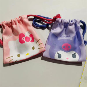 Cartoon Sanrio Drawstring Coin Purse Wallet Gift Pouch Storage Bag Cute Hello Kitty Kuromi My Melody Cinnamoroll Women Travel Organizer Lipstick Makeup Bag