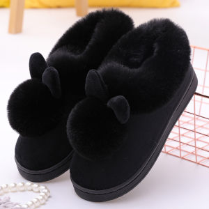 Comwarm Womens Warm Fuzzy Slippers Long Ears Couple Winter Thickened Plush Slippers Indoor Comfort Fluffy Slippers Cotton Shoes