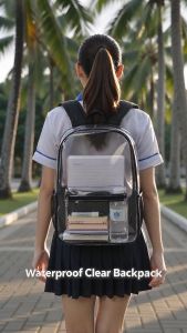 Fashion Clear Waterproof PVC Transparent Backpacklarge Capacity School Bag with Front Zipper Pocket