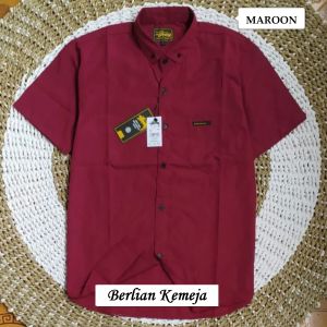 Hem Kemeja Polos Pria Lengan Pendek Sopan Formal Dewasa Maroon Kemeja Kerja Casual SlimFit Kekinian