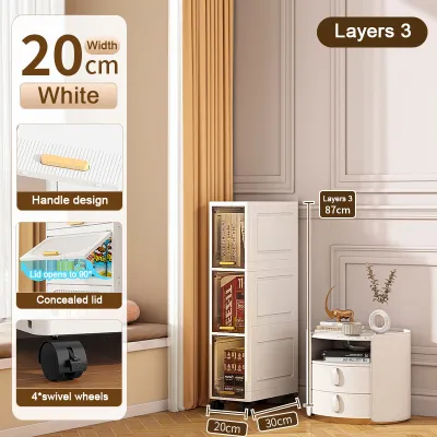 New 3/4/5Layer Storage Cabinet with Wheels & Removable Drawers 20cm Wide Plastic Organizer for Kitchen Bathroom Space Saving