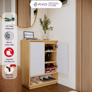 Kệ Để Giày Dép Gỗ Lõi Xanh Chống Ẩm FIVO FS54 Màu Gỗ Phối Trắng Có Cửa Chắn Bụi Bản Lề Giảm Chấn Chống Va Đập Cửa Tủ Tấm Lưng Thoáng Khí - Hàng Chính Hãng