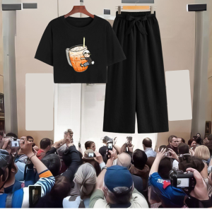 JOY Setelan Baju Wanita Remaja Crop Big Size Motif Thai Tea