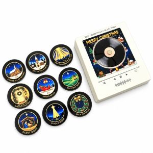 MODERNLUX Refrigerator Mini Vinyl Record Music Player Christmas with 9 NFC Fridge Records NFC Music Box Christmas Music Box Christmas Decoration
