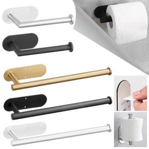 RBJ4 Self Adhesive Paper Towel Holder No Hole Punch Stainless Steel Toilet Roll Paper Holder Portable Wall Mount Roll Paper Storage Rack Kitchen
