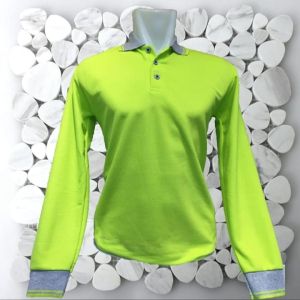 Kaos Kerah Panjang FO Kombinasi Hijau Stabilo List - Kaos Kerah Pria Lengan Panjang - Kaos Kerah FO List Kombinasi Lengan Panjang warna Hijau Terang