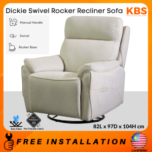 (FREE Shipping+Installation) KBS Dickie Swivel Rocker Recliner Sofa / 1 Seater Sofa / Grey / Easy Clean Fabric / Pet Friendly / Water Resistant / Pocket Spring / 82L x 97D x 104H cm