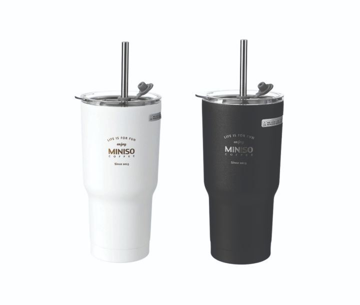 MINISO Classic Black & White Series Steel Water Bottle Tumbler with Lid