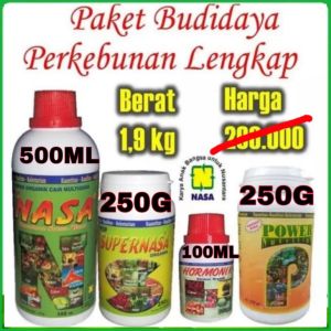 TERLARIS PUPUK NASA 1 PAKET LENGKAP PELEBAT BUAH - MELEBATKAN BUAH DAN MEMPERCEPAT MASA PANEN - PENYUBUR DAUN DAN BUAH - PERANGSANG BUAH SAWIT - PERANGSANG GETAH KARET - POC NASA 500cc HORMONIK 100cc POWER NUTRITION 250g SUPERNASA 250g