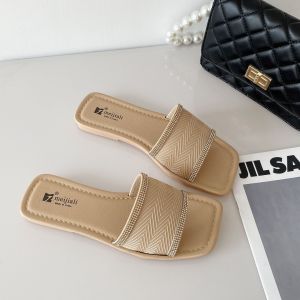 [Free Shipping] Ins-Style Rhinestone Flat Sandals WomenS Summer Outdoor Wear Fashionable And Versatile Open-Toe Beach Sandals
