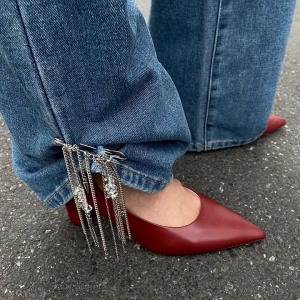 Trendy Sparkly Stone Paperclip Anklet Bracelet for Women Punk Hip Hop Tassels Pant Ankle Chain Accessory