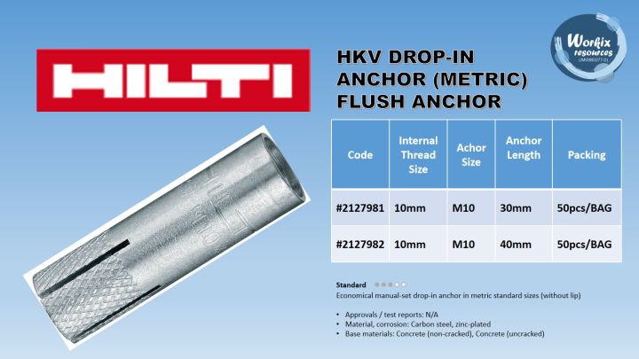 HILTI HKV DROP-IN ANCHOR (METRIC) FLUSH ANCHOR | Lazada