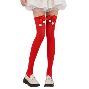 Women Bows Thigh High Stockings Red Over The Knee Highs Socks Halloween Cosplay Party Costume Christmas Thigh High Socks
