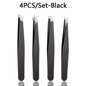 4Pcs Eyebrow Tweezer With Bag Hair Beauty Fine Hairs Puller Stainless Steel Slanted Brow Clips Removal Makeup Tools