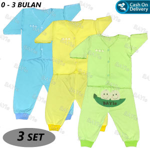 BAYIe - 3 SET Setelan Baju Bayi Panjang+Celana Panjang Polos WARNA umur 0-3 bulan/baju anak laki-laki/perempuan BOY/GIRL