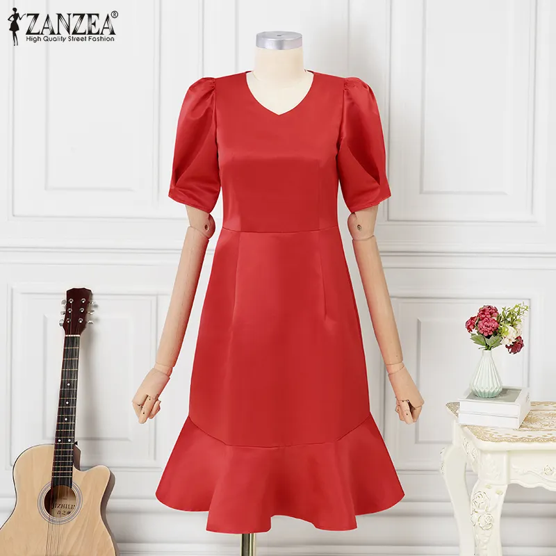 HijabFab ZANZEA Korean Style Women's Dress Elegant Puff Sleeve Mini Dresses Collect Waist A-Line Sundress #11 | Lazada HijabFab ZANZEA Korean Style Women's Dress Elegant Puff Sleeve Mini Dresses Collect Waist A-Line Sundress #11 | Lazada