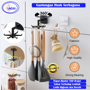 Gantungan Tempel 6 Hook Serbaguna Gantung Alat Dapur Rak Putar Spatula 360 Derajat ABS Tahan Debu & Lembab Max 2.5kg Fashionable High Quality Simple Multifunction