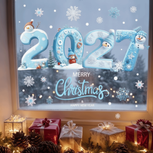 LIWU Thiết kế của ông già Noel Miếng dán cửa sổ Giáng sinh PVC Thiết Kế Tuyết Decal dán cửa sổ Giáng sinh Ấn bản 2026 Miếng dán tĩnh điện Miếng dán kính cửa sổ Giáng sinh Trang trí nhà cửa