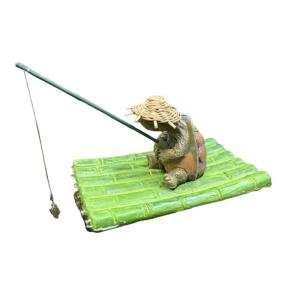Turtles Fishing on Bamboos Raft Statue Weather Resistant Resins Miniature Animal Ornament For Garden Pond Decoration