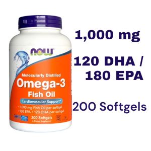 NOW Supplements Omega-3 180 EPA / 120 DHA Molecularly Distilled Cardiovascular Support Supports Brain Health