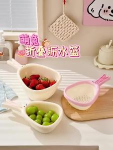 Multifunctional kitchen drain basket with foldable handle vegetable washing basin filter rack fruit washing sink