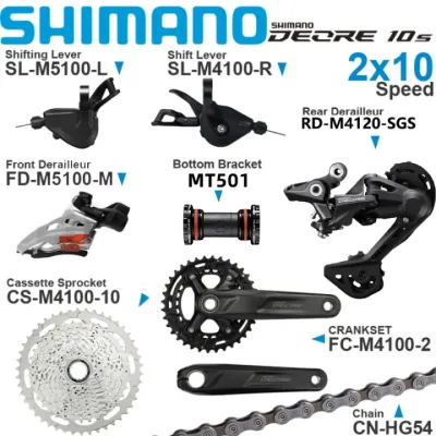 SHIMANO DEORE M4100 Groupset 2x10 Speed MTB Crankset Shifter M4120 Rear Derailleur SGS Cassette HG54 Chain MT501 BB Bikes Parts