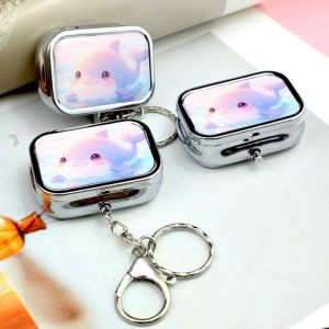 GAVINMK Movable Compartment Pillbox Keychain Pendant Cartoon Portable Jewelry Storage Box Multifunctional Metal Pill Container Travel