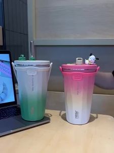 New Tyeso 600ML Coffee Tumbler Gradient Ombre Tyeso Color with StrawHot and Cold Insulated