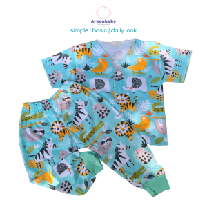 Arkan Baby - Setelan Baju Piyama Bayi Lengan Pendek Motif Print