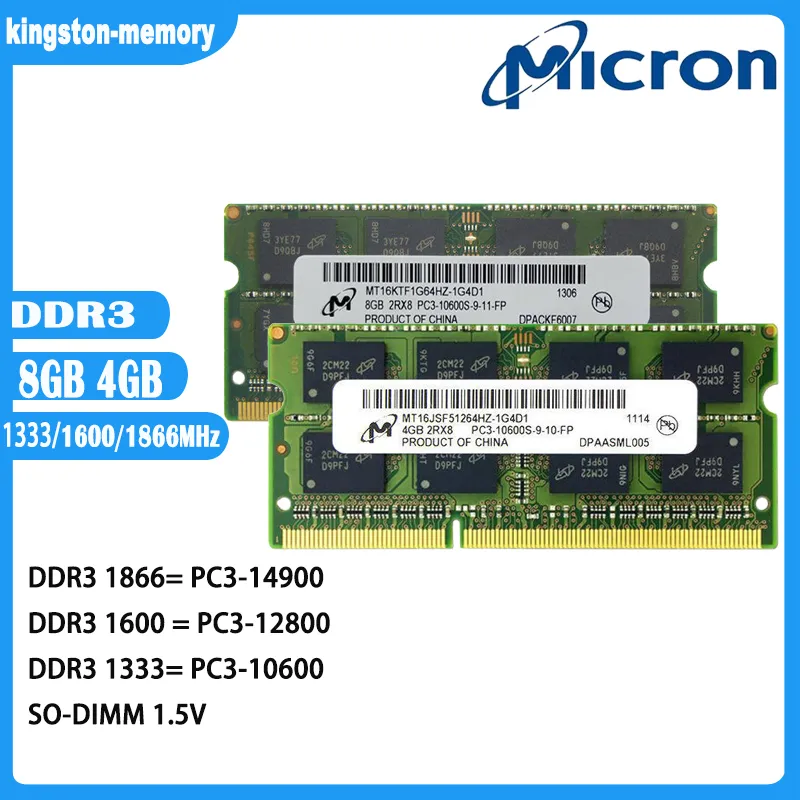 Micron Laptop Ram DDR3 4GB 8GB 1066/1333/1600MHz Laptop Memory PC3