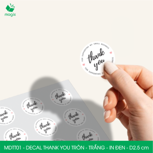 MDTT01 - D2.5cm - 1000 Sticker Thank you decal Thank you tròn dán hộp carton tem cám ơn nhãn dán cảm ơn trang trí shop