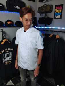 Finecooks Gingerr Chef jacket koki pria Lengan Pendek hitam