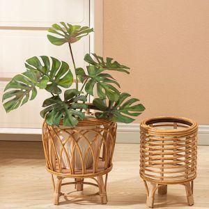NAMSHEVA Plaited Flower Basket Ins with Legs Flower Stand High Value Plant Stand Home Garden Decorations