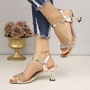[Free Shipping] Fashionable and elegant rhinestone high-heeled sandals for women new summer fashion large sizes 35-43