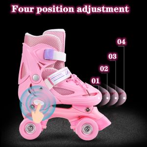 Childrens Sports Shoes Double-Row Adjustable Roller Skates Roller Skates for Beginners 4-Wheel Roller Skates Free Protective Equipment Includes Helmets