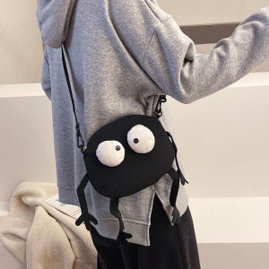 【YIDEA HONGKONG】Cartoon Big-eyed Monster Bag Messenger Bag Black Canvas Shoulder Bag Telescopic Shoulder Strap Handbags