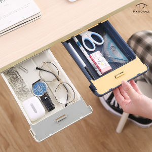 HKStorage Desk Organizer Storage Box Office Desk Stationery Box Pen Holder Case Container Adhesive Drawer Under Table