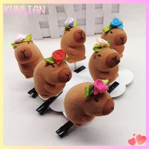[KUNLIAN] 1Pcs Cartoon Children 3D Capibala Hair Clip Plush Hairpin DIY Bow Sunglasses Rose Hat Design Capybara Duckbill Clip Accessories