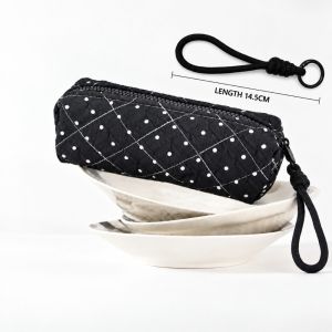 MODERNLUX Quilted Pencil Case Rhombus Stitching Polka Dot Print Pen Bag Durable Large Capacity Pencil Pouch Gift