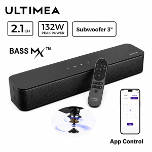 ULTIMEA Sound Bar for TV 2.1ch  All-in-One PC Soundbar Built-in Subwoofer 132W Peak Power Smart APP Control Poseidon M20 Pro (Upgraded Version)