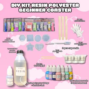 PAKET DIY KIT RESIN POLYESTER - BEGINNER - COASTER Sepaket Package Bundle Isi Tatakan Gelas Alas Minum Anak Kids Do It Yoursef Lengkap Bahan Kerajinan Terlengkap Pemula Art Seni Kesenian Craft Crafting Gift Set Termurah Murah Grosir Prakarya Malang