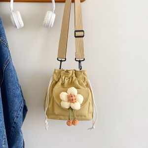 LunaShine  กระเป๋าเล็กมินิทรงขนมจีบมีสายรูดอเนกประสงค์กระเป๋าสะพายพาดลำตัวผ้าใบฉบับภาษาเกาหลีสำหรับผู้หญิง Instagram ถุงผ้าน่ารักลายดอกไม้ญี่ปุ่น